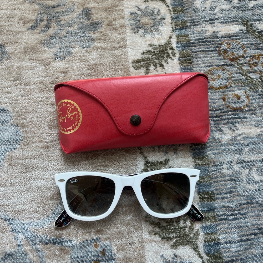 Ray-Ban White Sunglasses with Red Leather Case